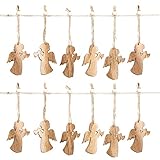 12 Stück kleine Holz-ENGEL Weihnachts-ANHÄNGER natürlich natur braun 7,5 cm Trompete mit Schnur als Christbaumschmuck Christbaumanhänger Geschenkanhänger - Weihnachtsdeko zum Aufhängen
