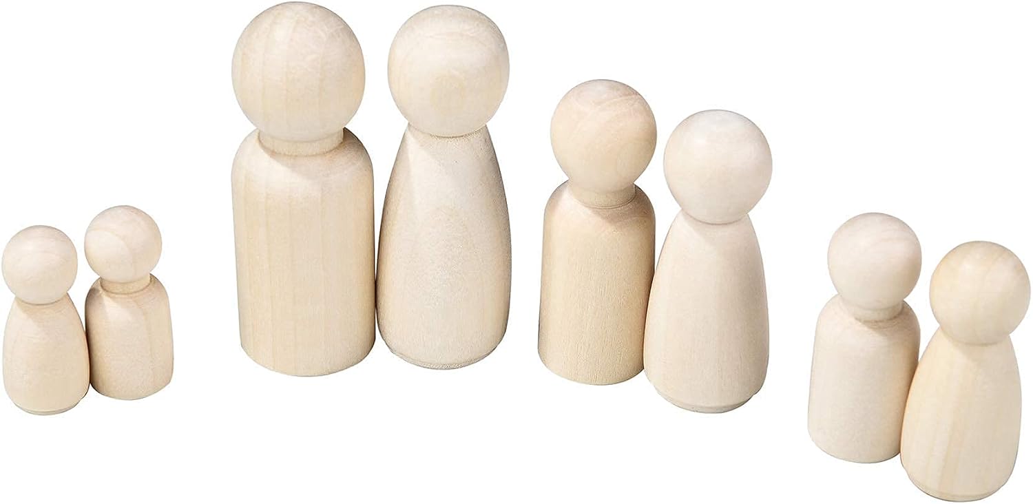 56 PCS Unfinished Natural Wooden Peg Dolls,Little Wooden peg People for Painted or Craft
