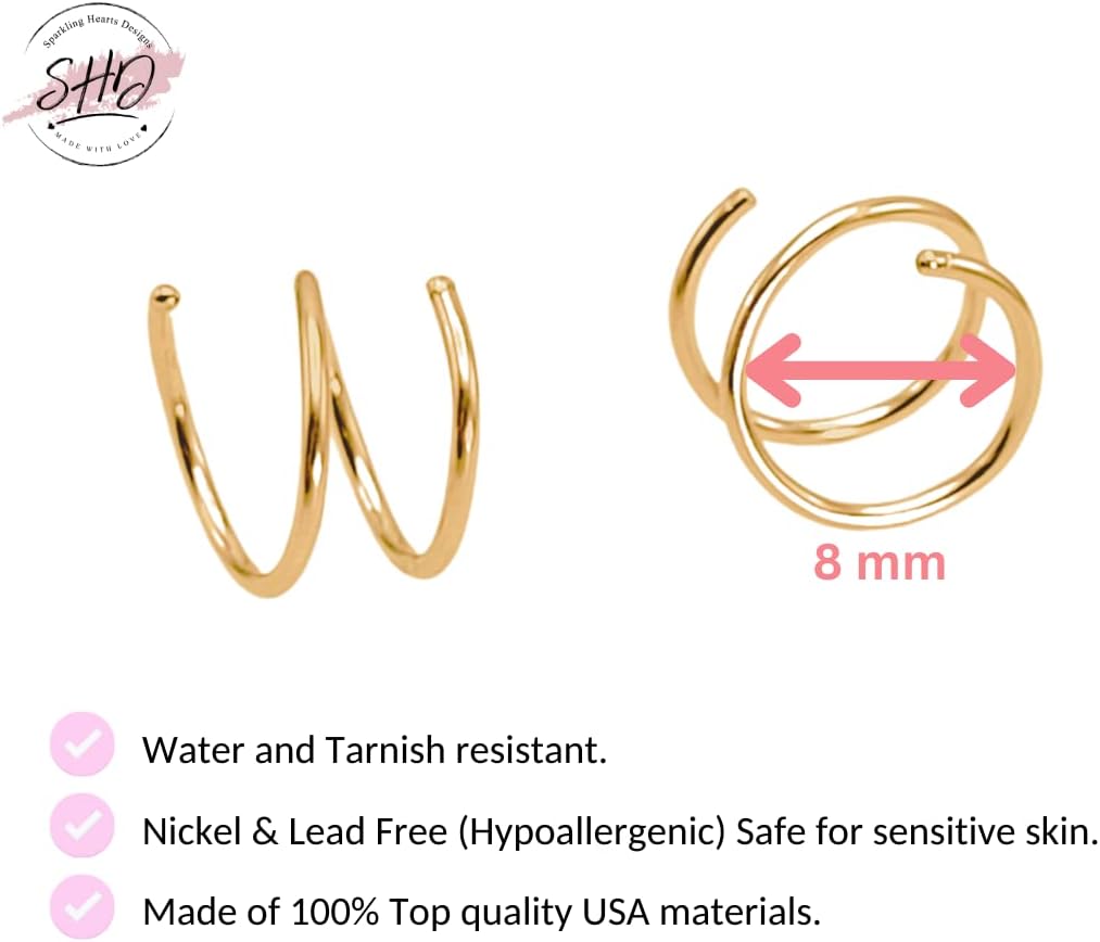 Gold Double Hoop Twist Earrings for Single Piercing. Tiny Spiral Huggie Hoop Illusion Earrings. 19 gauge (1 Pair)