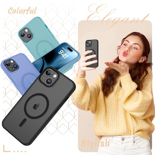 YENAPOON for iPhone 15 Case, iPhone 14/13 Case, Matte Magnetic Phone Cover [with 1 Screen Protector] [Support for MagSafe] [Shockproof Military Grade Protection] Translucent Frosted Back, Black by YENAPOON - Used condition - Image 7