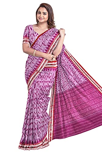 Image of Odisha Sambalpuri Handloom Ikat Women's Cotton Saree, Odisha Handloom Handmade Pure Cotton Khandua Saree, Ikkat Orissa Traditional Handloom Saree Without Blouse