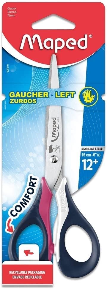 Maped Sensoft Left Handed Student Scissors with Flexible Handles 6.33" / 15cm - Pointed (696510)