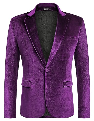 Image of COOFANDY Men's Velvet Blazer Notched Lapel Velour Suit Jacket One Button Tuxedo Jackets for Wedding Prom Party Dinner
