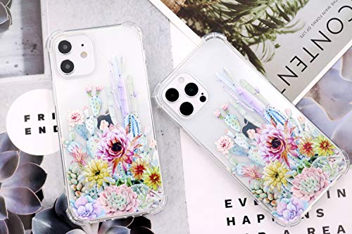 IiEXCEL iPhone 12 Case Cactus, iPhone 12 Pro Case Cactus, Prickly Pear Succulent Plants Clear Flexible TPU Bumper Protective Cover Case for iPhone 12 Pro/iPhone 12 5G 2020 6.1inch - Cactus