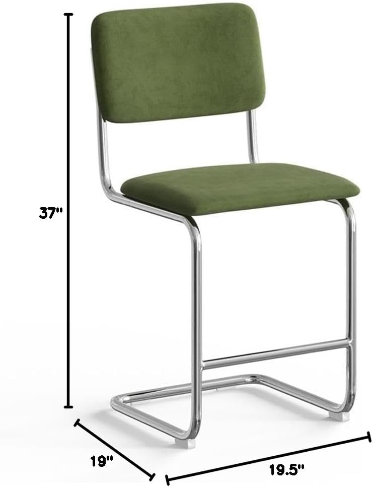 Pemberly Row Velvet Counter Height Stool (Set of 2), Forest Green Upholstery, 19" W x 19.5" D x 37" H, Metal S-Frame, Padded Seat, Modern Design, Durable Bar Seating for Kitchen or Home Bar