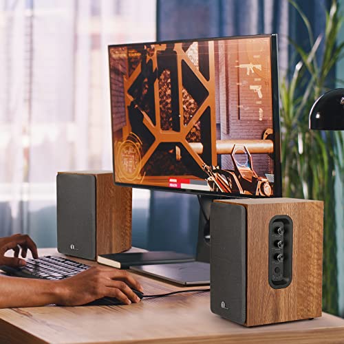 1 By One Bluetooth Bookshelf Speakers, Powered Speakers With 2-Way Active Crossover, 60 Watts Rms, 100 Watts Peak Power, Active Bookshelf Speakers With Bluetooth/Rca X 2/Coaxial/Optical #TOP5