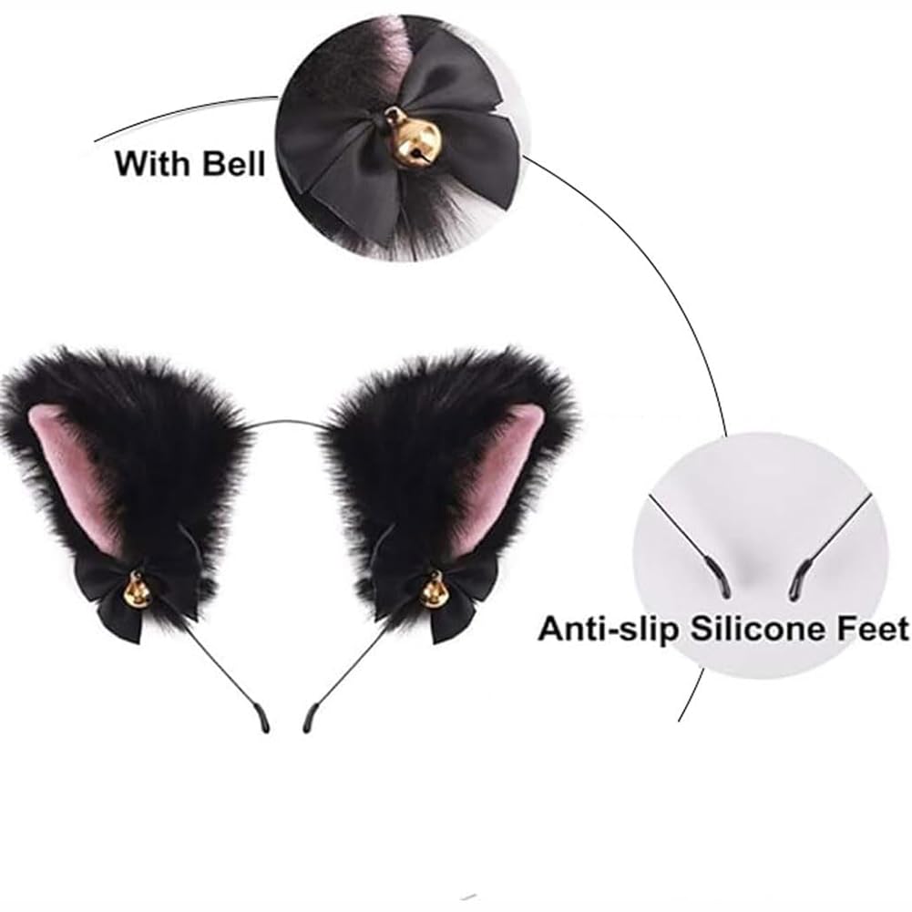 TJCGCKK Animal Cosplay Costume Furry Fox Tail Plug Cute Ears Headband Bat Style Neck Collar Set: Black C