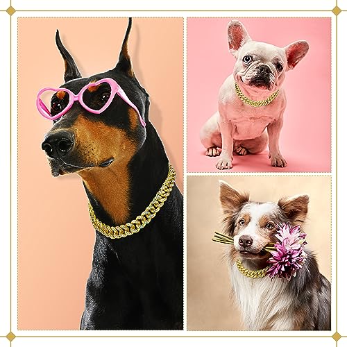 Image of LEIFIDE Dog Chain Collar Diamond Link Puppy Collar 12 mm Wide Dog Necklace Metal Cat Chain Pet Crystal Necklace Jewelry Accessories for Small Medium Large Pet(8 Inch,Gold, AB Color)