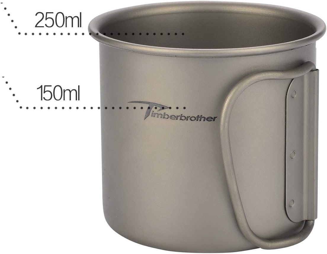 Timberbrother 250ml-900ml Titanium Cup Camping Mug Foldable Handle Titanium Pot with Lid