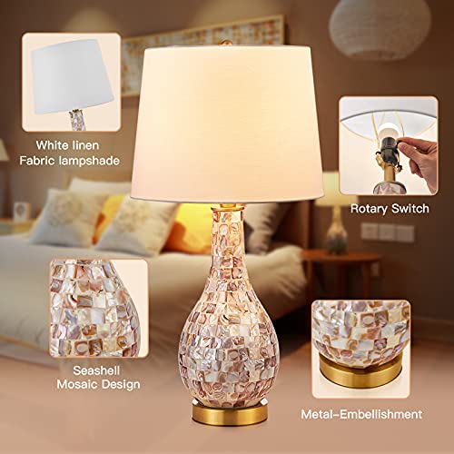 Lolikit Seashell Table Lamp Set Of 2, 25.5" Coastal Style Bedside Lamps Fabric Shade For Bedroom Living Room Nightstand Guest Room Or Office(2 Led Bulb Included)… #TOP2
