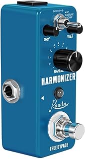 Rowin LEF-3807 Guitar Harmonizer Pedal Digital Pitch Shifter True Bypass Polyphonic Up/Down/Detune Modes Zinc Alloy Shell Blue