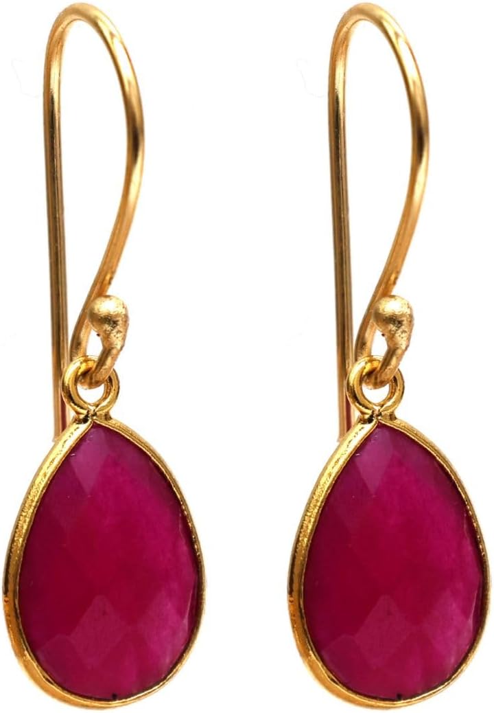 Gempires Teardrop Crystal Earring, Pear Shape Dangle Drop Earrings, Natural Gemstone Earring, Minimal, Everyday Wear, Hypoallergenic 14k Gold Plated, Gift for Mom Wife friend