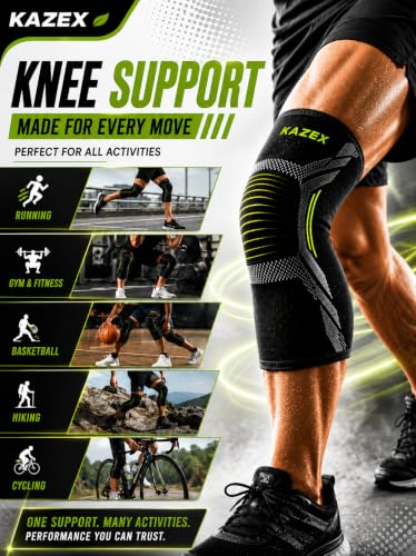 Image of Knee Support Brace for Men & Women | Compression Knee Sleeve for Arthritis Pain Relief, Joint Protection & Recovery | Stretchable Anti-Slip Support for Running, Gym, Sports, Workout & Daily Wear | Black-Green