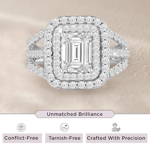 Jewelili Fine Silver Plate Octagonal & Round-cut Cubic Zirconia Halo Engagement Ring Wedding Fashion Jewelry for Women2