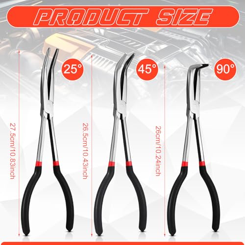 Image of 3 Pcs 11 Inch Needle Nose Pliers Set 25 45 90 Bent Nose Pliers for Commodity Production, Hardware Bending and Electronic Assembly