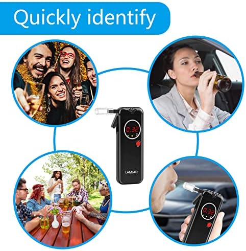 LAMJAD Breathalyzers Breath Tester, Portable Alcohol BAC Professional Personal Alcohols Fast And Accurate Results of Blood Content Tester, Digital LCD Tester With 12 Nozzles Display and 1cloth bag