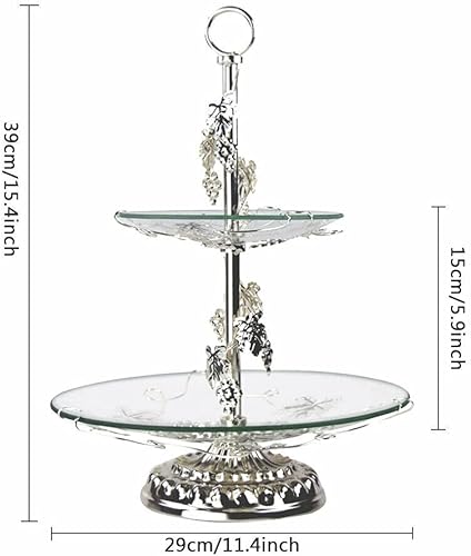 Miniatura 5 de TBVECHI Cuenco de vidrio de frutas de 2 niveles, soporte para tazón de frutas y verduras para encimera, mesa de café, dormitorio, diseño elegante y