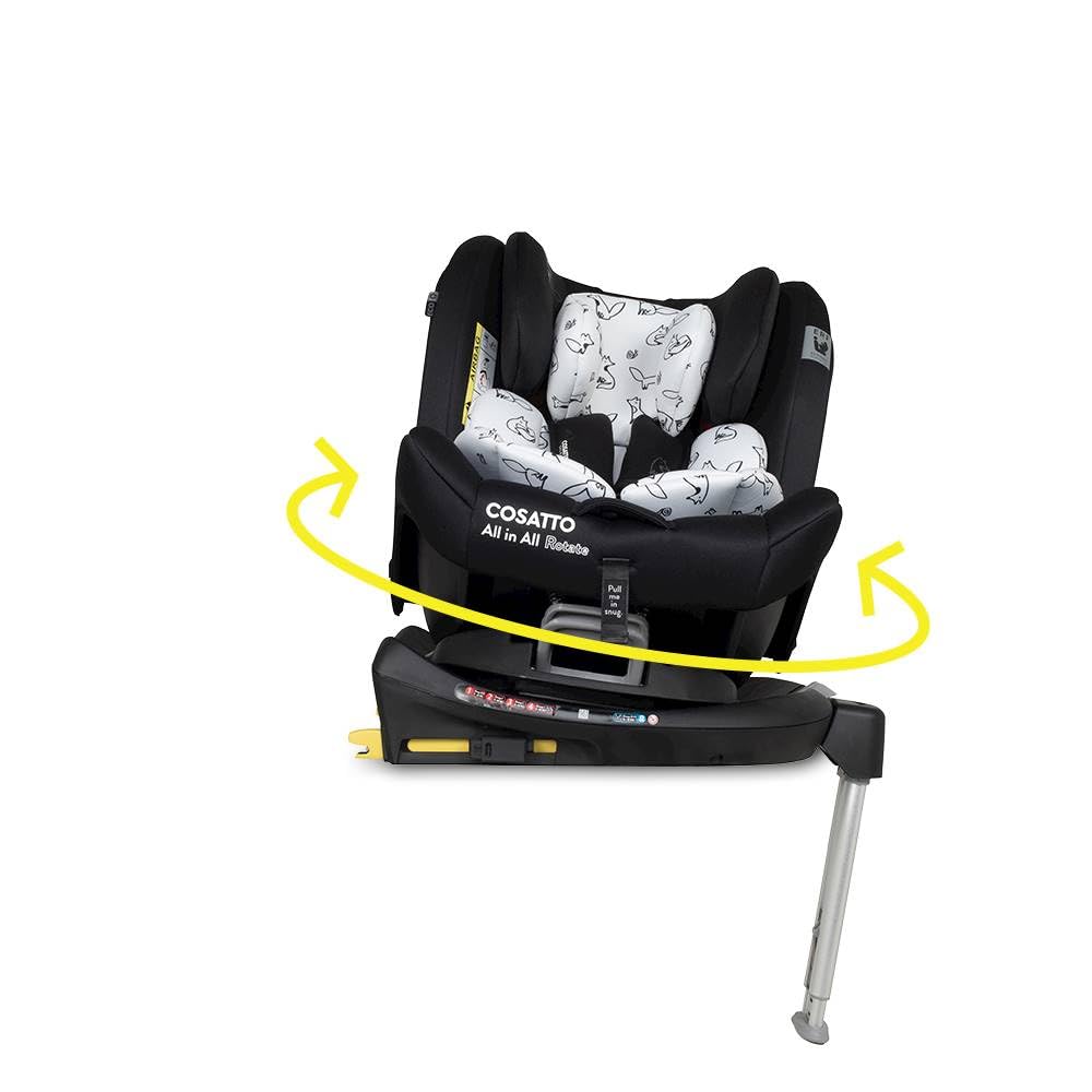 Cosatto All in All Rotate 360° Swivel Spin Car Seat - Group 0+123, 0-36 kg, 0-12years, ISOFIX, ERF, Anti-Escape (Black Foxed)