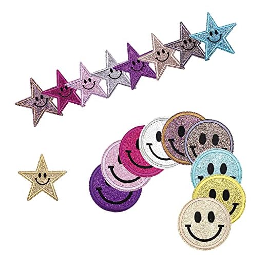 18 stycken påstrykning lappar barn, tygmärke stjärna glitter, smileys lappar lappar för gör-det-själv för att stryka på, kostymhantverk gör-det-själv dekorativa lappar, stryka på lapp för denim jeans gör-det-själv t-shirtbyxor