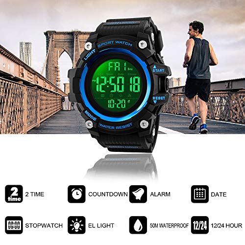 SKMEI Digital Watch for Men, Waterproof Military Watch with LED Backlight Chronograph Alarm, Black Big Face Sports Wrist Watch for Men Boys2