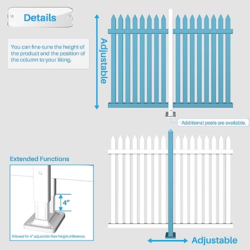 Patio Vinyl Picket Fence White Panels 36\" H x 84\" W PVC Garden Fences Plastic Decorative for Yard Porch Patio Deck Pool Air Conditioner Safety Dog Fencing (20 Pickets, Straight Top)