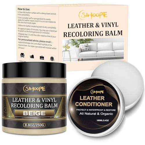 SIHOOPE Beige-Leder-Reparatur-Set mit Lederfett, 250ml – Lederpflege für Ledercouches, Vinyl-Möbel, Sofas und Schuhe, Auto Lederpflege, Autositz-Reparatur und Lederfarbe für Reparatur
