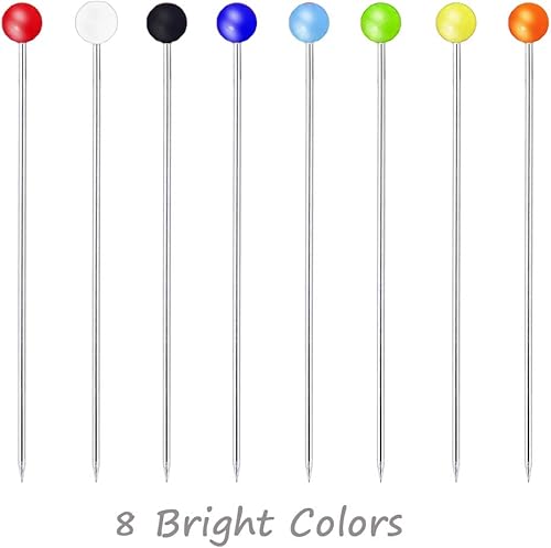 Miniatura 10 de Benvo 250 alfileres de costura con cabeza de perlas de plástico, alfileres rectos para acolchar de 1.496 in, cabezales de bolas multicolor con caja