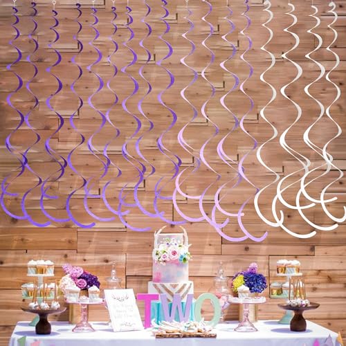 Image of 36Pcs Purple Hanging Swirl Decorations Ombre Purple Felt Swirl Streamer Spiral Ceiling Garland for Lavender Lilac Violet Birthday Wedding Bachelorette Graduation Holiday Hen Party Supplies