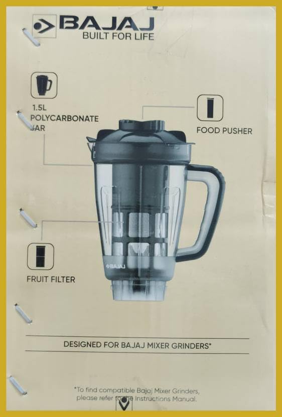 Image of Bajaj mixer grinder suitable smartncool juicer jar 1.5 liter, with fruit filter & food pusher.