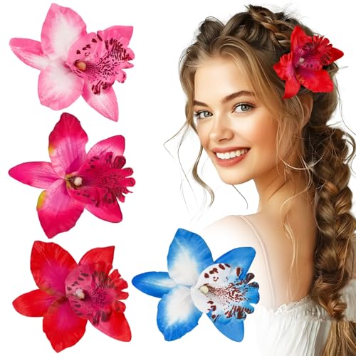 4PCS Pince Cheveux Orchidée Barrette Fleur Artificielle Epingle Clip de Cheveux Accessoires de Cheveux Coiffure Supplies Femme Fille pour Carnaval Plage Fete...
