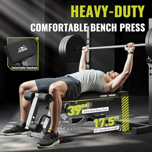 FLYBIRD Strength Training Bench for Home Gym, Vertical Storage Space-Saving Workout Bench, 1200lbs Capacity Adjustable Weight Bench with Detachable Headrest and Leg Support - Thumbnail 5