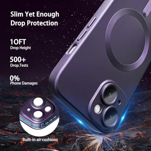 Image of DIZORO Magnetic Case for iPhone 15 Compatible with MagSafe Built-in Camera Lens Protector Slim Soft Silicone Bumper Shockproof Metallic Luster Back Cover Phone Case Deep Purple