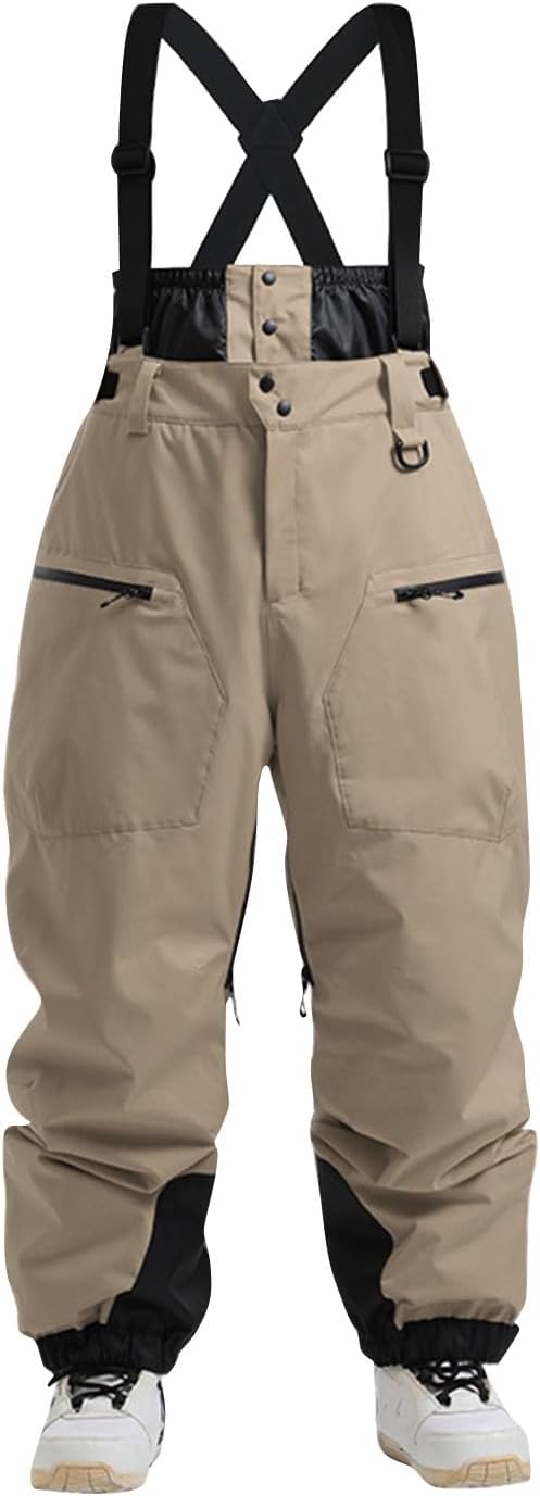 Insulated Bib Overalls Men Winter Waterproof Baggy Ski Pants Insulated Snowboarding Pants with Suspenders Snow Suit