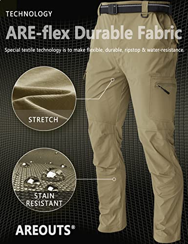 Men's Cargo Work Hiking Pants Lightweight Water Resistant Quick Dry Fishing Travel Camping Outdoor Breathable Multi Pockets Khaki L #TOP7
