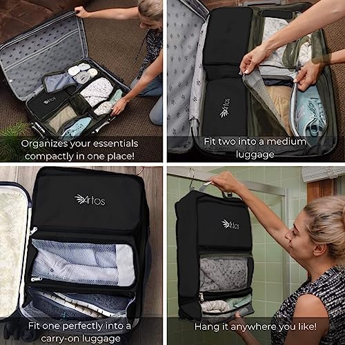 Artos Hanging Portable Luggage Suitcase Carry On Closet Shelving Organizer w/Hooks| for Travel, Camper, RV |Packing Cube(Black)