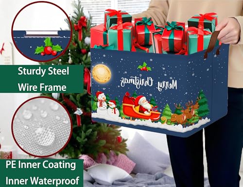 Image of Large Christmas Gifts Empty Baskets Kids Collapsible Holiday Storage Bin with Handle (Deer Santa Claus)