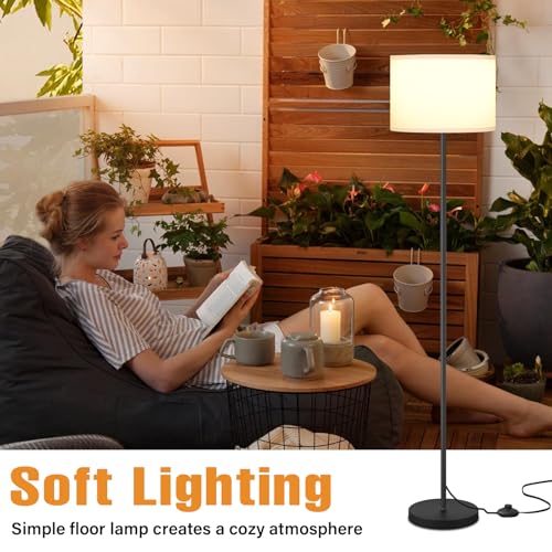 Image of Modern Floor Lamp Simple Design with White Shade, Foot Pedal Switch, 60 inch Small Tall Lamps for Living Room Bedroom Office Dining Room Kitchen, Black Pole Lamp(Without Bulb)