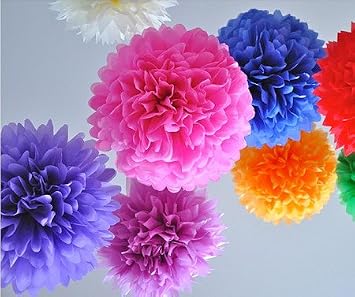 Orino8482; Pom Poms - 5pcs 2 Sizes Tissue Paper Flowers, Tissue Paper Pom Poms, Wedding Decor, Party Decor, Pom Pom Flowers, Tissue Paper, Tissue Paper Flowers Kit, Pom Poms Craft, Wedding Pom Poms, Pom Poms Decoration (Pink&Light Pink)