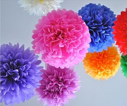 Orino8482; Pom Poms - 5pcs 2 Sizes Tissue Paper Flowers, Tissue Paper Pom Poms, Wedding Decor, Party Decor, Pom Pom Flowers, Tissue Paper, Tissue Paper Flowers Kit, Pom Poms Craft, Wedding Pom Poms, Pom Poms Decoration (Pink&Light Pink)