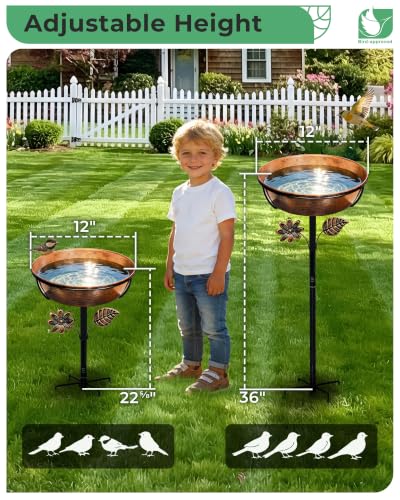 OUISJYER 12" Metal Bird Bath for Outside, 3" Deep Bowl with 5-Prong Stake | Removable Bowl, Easy to Clean Rust Resistant Metal, Bird Feeder, Adjustable Height, Garden Lawn Decor Bird Lover Gift — view 6