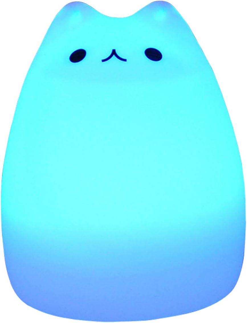 MOEBULB Children Night Light 7 Colorful Silicon Cute Cat LED Night Light Lamp USB Rechargeable Desk Light for Baby Kids Bedside Bedroom Children Study lamp