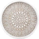 Picture of Hrastany Boho Round Wooden Decorative Tray, White Farmhouse Candles Tray for Home Decor, A Pattern