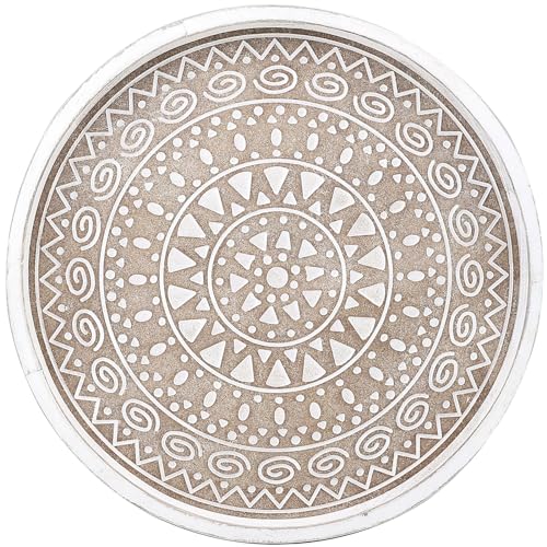 Hrastany Boho Round Wooden Decorative Tray, White Farmhouse Candles Tray for Home Decor, A Pattern by Hrastany - Used condition - US$21.21