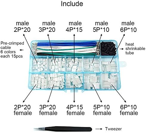 PH 2.0 Connector Pre-Crimped Cable Kit Compatible with JST-PH2.0mm for Battery JJRC H36 Blade Inductrix Tiny Whoop Arduino mkr1010 MKR Zero and MKR Vidor 4000 (Female&Male Connector&Wire)