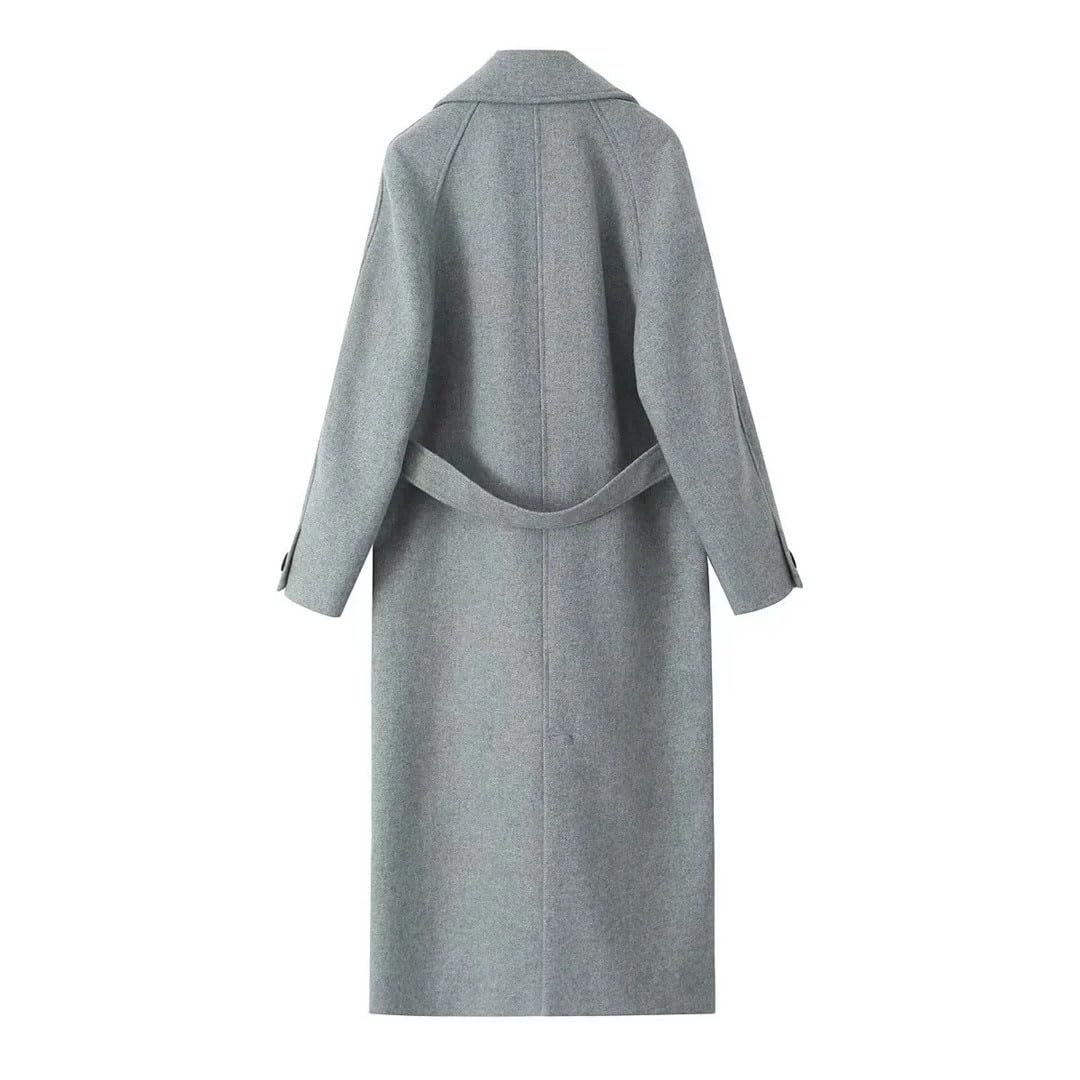 Abrigos largos con cinturón para mujer, abrigos de lana sintética y chaquetas de invierno de mezcla de manga larga elegantes para mujer
