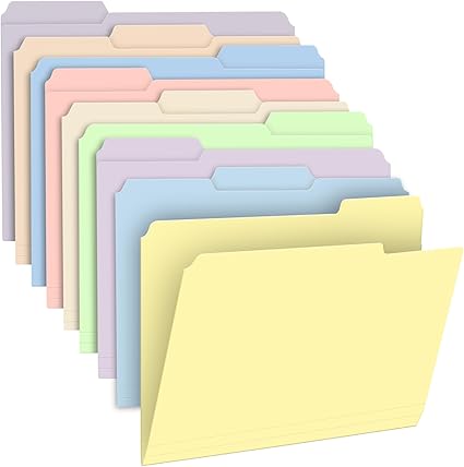 9 Pack Colored File Folders 8.5 x 11 Inch, 1/3 Cut Tab Manilla File Folders Letter Size, School Business Office Folders for Document, Assorted Colors