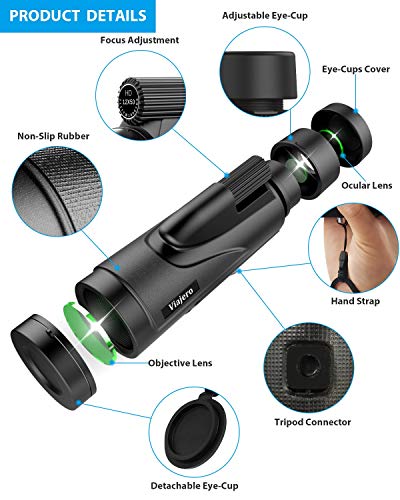 Viajero 12X50 Monocular Telescope, High Power Starscope Monocular with Smartphone Holder & Tripod, Day & Low Night Vision Waterproof Zoom Telescope, BAK4 Prism Dual Focus for Hunting Bird Watching