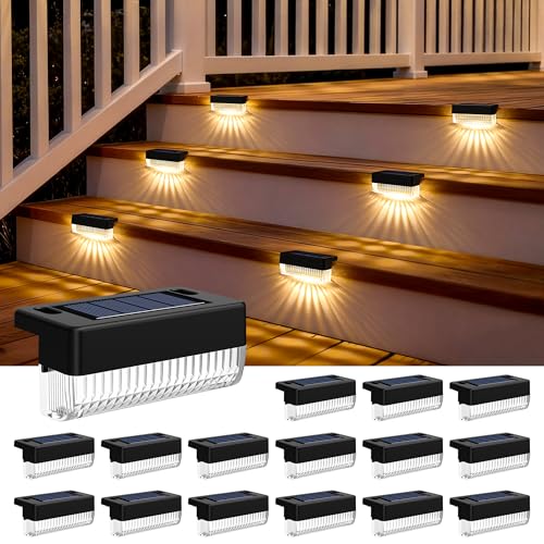 COOZAMING Solar Deck Lights Outdoor 16 Packs, Solar Powered LED Step Lights Waterproof Outdoor for Deck, Step, Fence, Wall, Patio, Yard, Pool, Pathway and Stairs (Warm White)