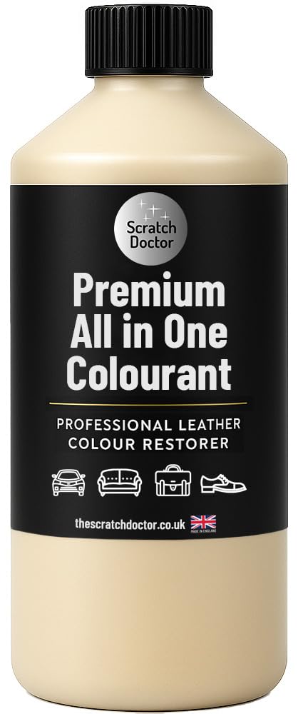 Teinture pour cuir tout-en-un The Scratch Doctor - Teinture auto-scellante pour cuir - Peinture réparatrice pour meubles, canapés, sièges de voiture (Crème, 500ml)