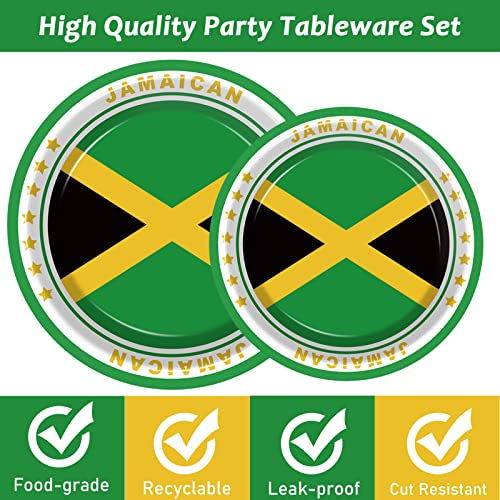 Image of 96 PCS Jamaica Flag Party Supplies Paper Plates Napkins Jamaica Birthday Decorations Favors for Jamaican Serves 24